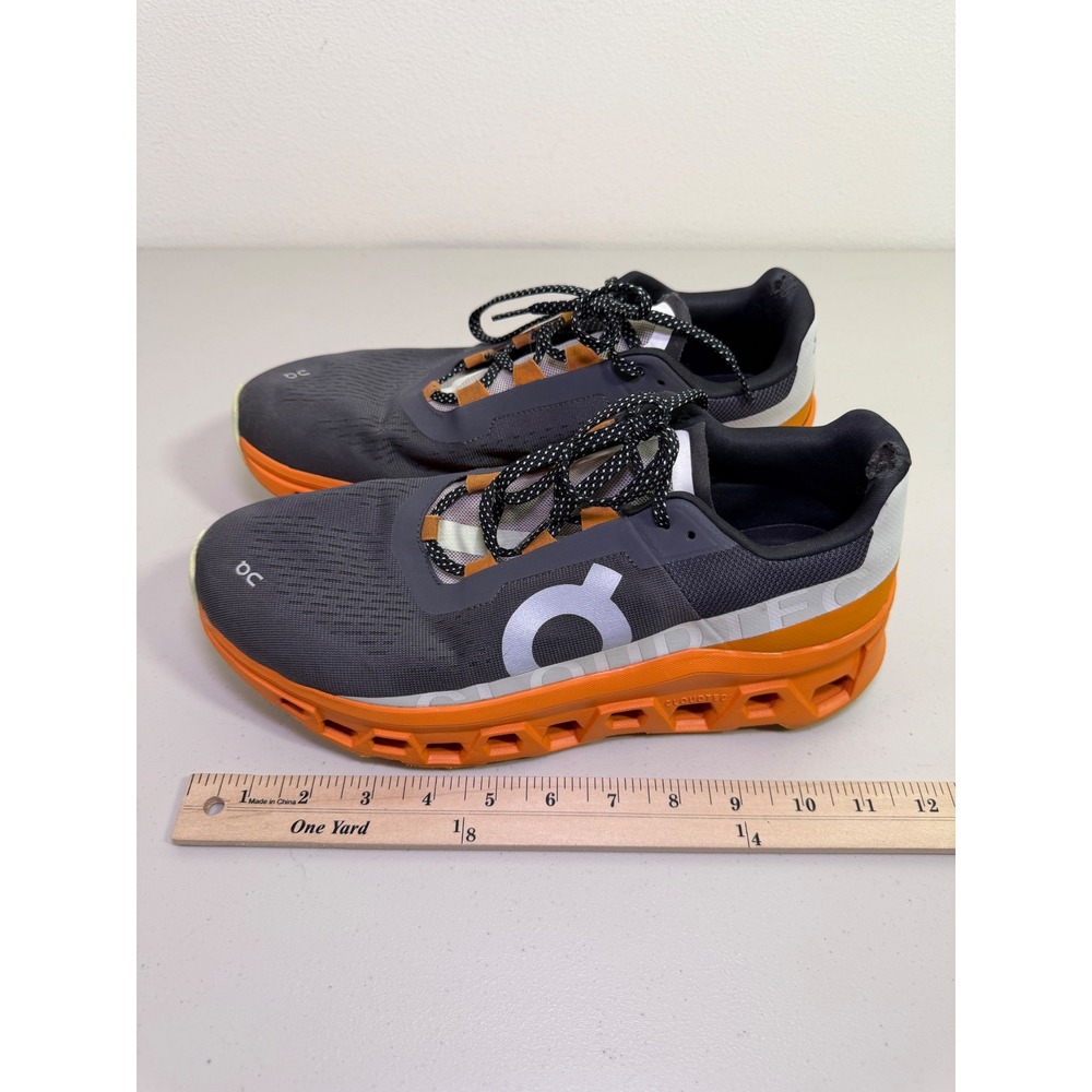 On Running Cloudmonster Mens 11.5 Grey Orange Maximalist Cushioned Sneakers - Picture 13 of 13